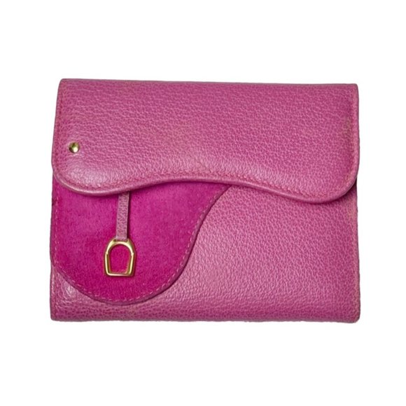Gucci | Vintage Pink Leather and Suede Stirrup Tri-Fold Wallet - Picture 1 of 13